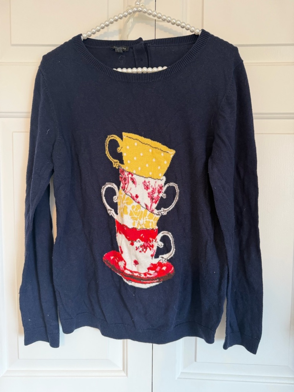 Talbots tea, cups, soft cotton blend Navy Sweater-M